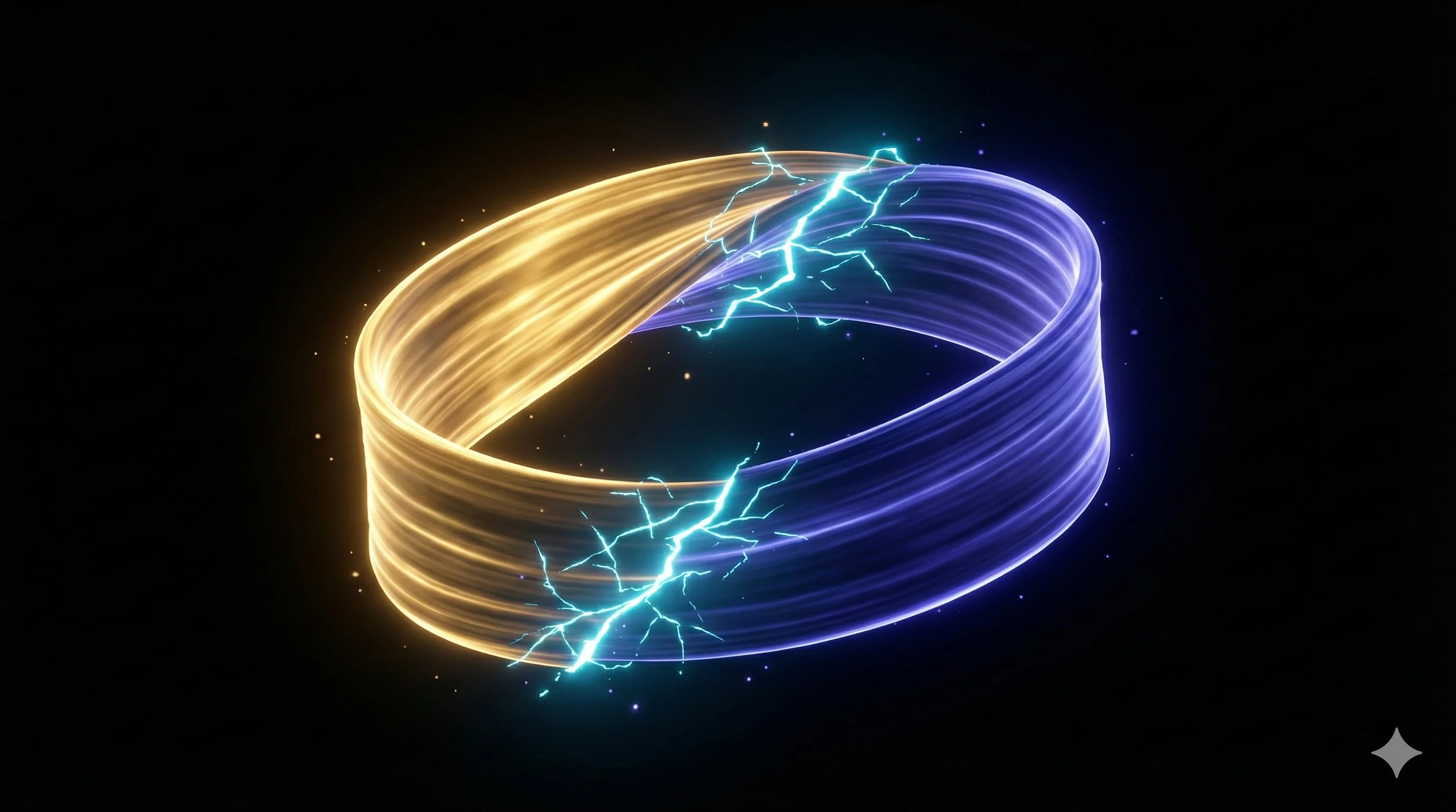 Mobius strip where gold becomes violet, representing the paradox of AI companionship and loneliness